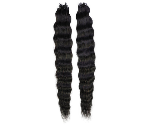 LUXLUXE Knotless Wet & Wavy Crochet Human Hair Extensions - Natural Black 14" 40g 16" 45g & 18" 50g Pre Separated 40 Strands Feather Hairpiece With String In The Middle Braid
