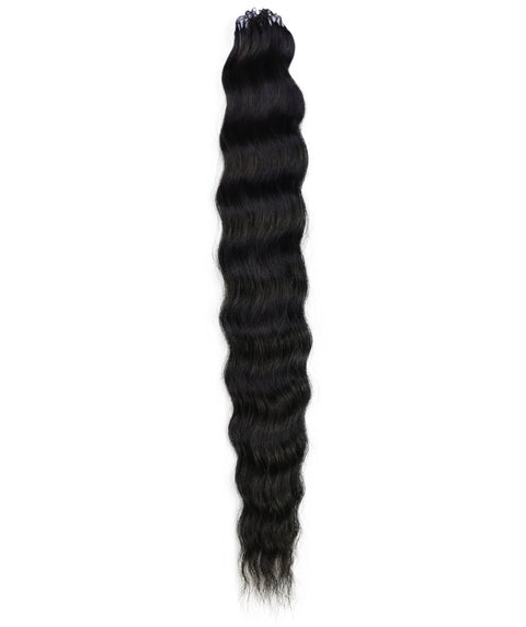 LUXLUXE Knotless Wet & Wavy Crochet Human Hair Extensions - Natural Black 14" 40g 16" 45g & 18" 50g Pre Separated 40 Strands Feather Hairpiece With String In The Middle Braid