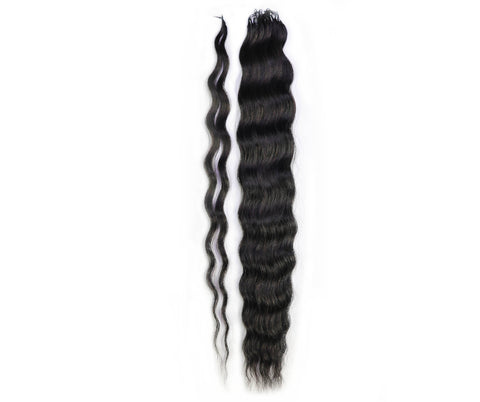 LUXLUXE Knotless Wet & Wavy Crochet Human Hair Extensions - Natural Black 14" 40g 16" 45g & 18" 50g Pre Separated 40 Strands Feather Hairpiece With String In The Middle Braid