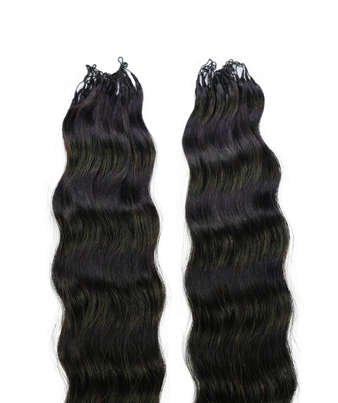 LUXLUXE Knotless Wet & Wavy Crochet Human Hair Extensions - Natural Black 14" 40g 16" 45g & 18" 50g Pre Separated 40 Strands Feather Hairpiece With String In The Middle Braid