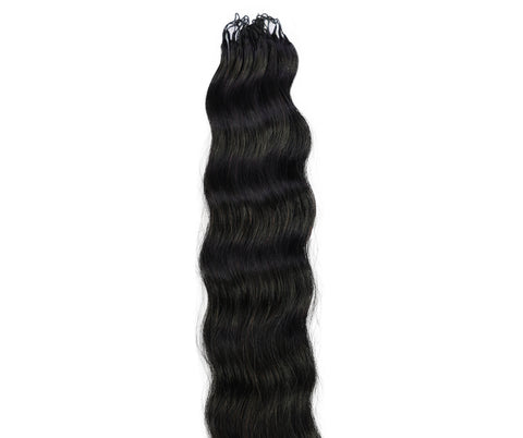 LUXLUXE Knotless Wet & Wavy Crochet Human Hair Extensions - Natural Black 14" 40g 16" 45g & 18" 50g Pre Separated 40 Strands Feather Hairpiece With String In The Middle Braid