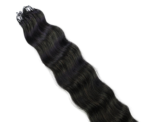 LUXLUXE Knotless Wet & Wavy Crochet Human Hair Extensions - Natural Black 14" 40g 16" 45g & 18" 50g Pre Separated 40 Strands Feather Hairpiece With String In The Middle Braid