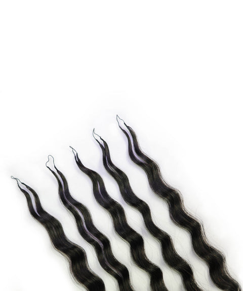 LUXLUXE Knotless Wet & Wavy Crochet Human Hair Extensions - Natural Black 14" 40g 16" 45g & 18" 50g Pre Separated 40 Strands Feather Hairpiece With String In The Middle Braid