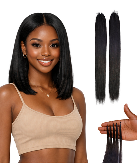 LUXLUXE Knotless Silk Straight Crochet Human Hair Extensions - Natural Black 14" 40g 16" 45g & 18" 50g Pre Separated 40 Strands Feather hairpiece for Women