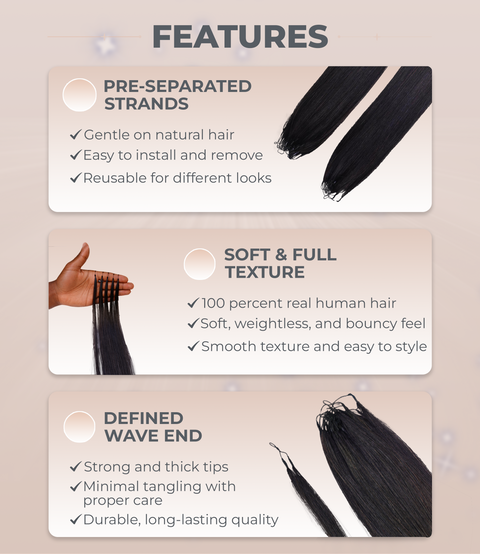 LUXLUXE Knotless Silk Straight Crochet Human Hair Extensions - Natural Black 14" 40g 16" 45g & 18" 50g Pre Separated 40 Strands Feather hairpiece for Women
