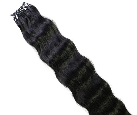 LUXLUXE Knotless Wet & Wavy Crochet Human Hair Extensions - Natural Black 14" 40g 16" 45g & 18" 50g Pre Separated 40 Strands Feather Hairpiece With String In The Middle Braid