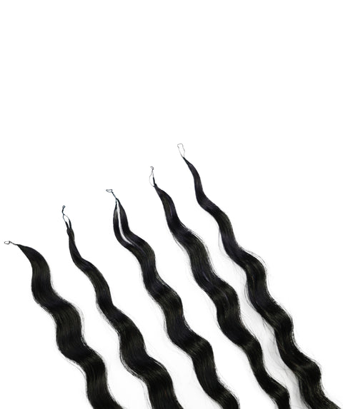 LUXLUXE Knotless Wet & Wavy Crochet Human Hair Extensions - Natural Black 14" 40g 16" 45g & 18" 50g Pre Separated 40 Strands Feather Hairpiece With String In The Middle Braid