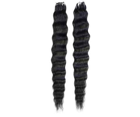 LUXLUXE Knotless Wet & Wavy Crochet Human Hair Extensions - Natural Black 14" 40g 16" 45g & 18" 50g Pre Separated 40 Strands Feather Hairpiece With String In The Middle Braid