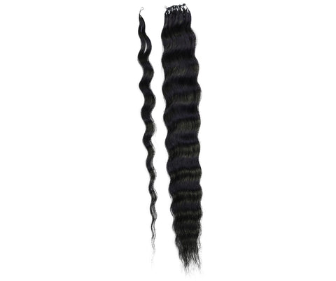 LUXLUXE Knotless Wet & Wavy Crochet Human Hair Extensions - Natural Black 14" 40g 16" 45g & 18" 50g Pre Separated 40 Strands Feather Hairpiece With String In The Middle Braid