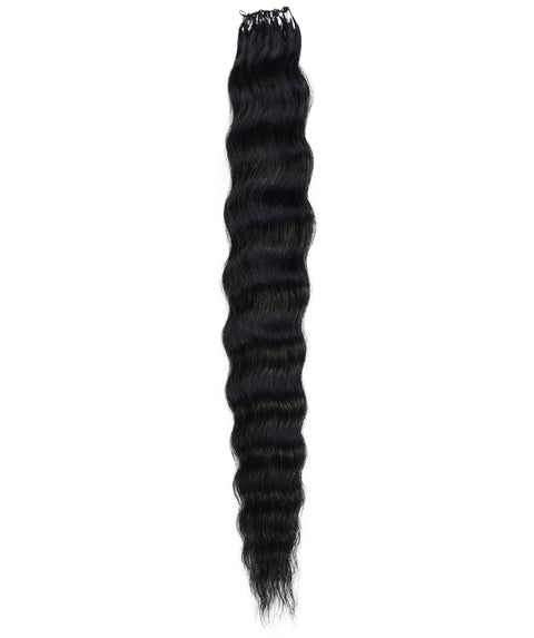 LUXLUXE Knotless Wet & Wavy Crochet Human Hair Extensions - Natural Black 14" 40g 16" 45g & 18" 50g Pre Separated 40 Strands Feather Hairpiece With String In The Middle Braid