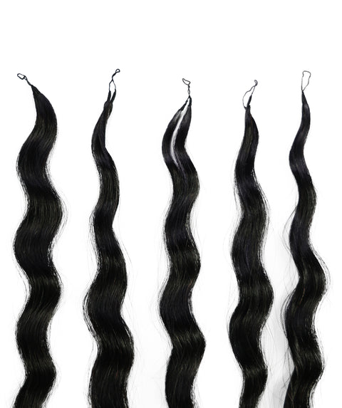 LUXLUXE Knotless Wet & Wavy Crochet Human Hair Extensions - Natural Black 14" 40g 16" 45g & 18" 50g Pre Separated 40 Strands Feather Hairpiece With String In The Middle Braid