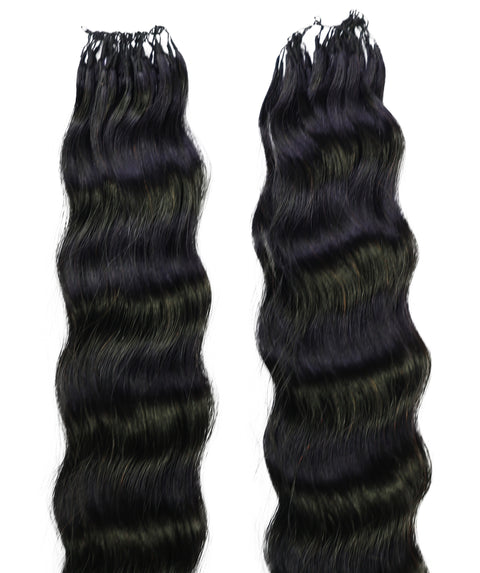 LUXLUXE Knotless Wet & Wavy Crochet Human Hair Extensions - Natural Black 14" 40g 16" 45g & 18" 50g Pre Separated 40 Strands Feather Hairpiece With String In The Middle Braid