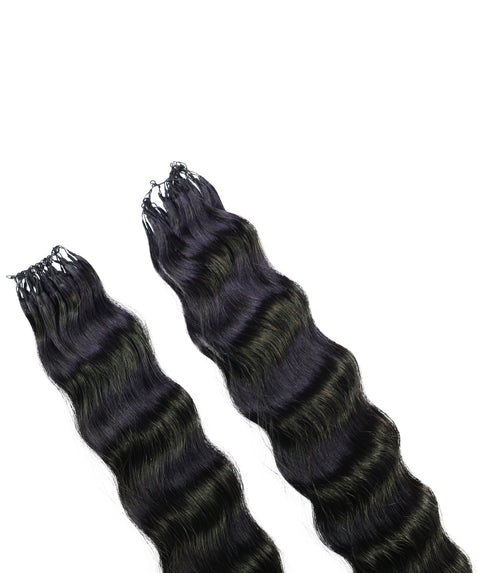 LUXLUXE Knotless Wet & Wavy Crochet Human Hair Extensions - Natural Black 14" 40g 16" 45g & 18" 50g Pre Separated 40 Strands Feather Hairpiece With String In The Middle Braid