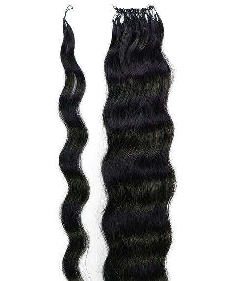 LUXLUXE Knotless Wet & Wavy Crochet Human Hair Extensions - Natural Black 14" 40g 16" 45g & 18" 50g Pre Separated 40 Strands Feather Hairpiece With String In The Middle Braid
