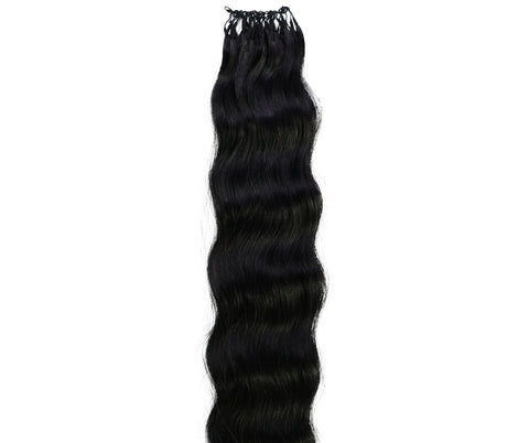 LUXLUXE Knotless Wet & Wavy Crochet Human Hair Extensions - Natural Black 14" 40g 16" 45g & 18" 50g Pre Separated 40 Strands Feather Hairpiece With String In The Middle Braid