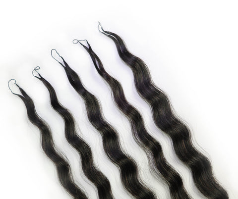 LUXLUXE Knotless Wet & Wavy Crochet Human Hair Extensions - Natural Black 14" 40g 16" 45g & 18" 50g Pre Separated 40 Strands Feather Hairpiece With String In The Middle Braid