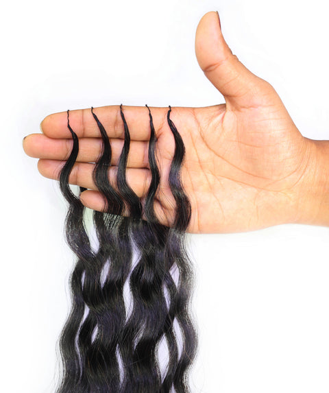 LUXLUXE Knotless Wet & Wavy Crochet Human Hair Extensions - Natural Black 14" 40g 16" 45g & 18" 50g Pre Separated 40 Strands Feather Hairpiece With String In The Middle Braid