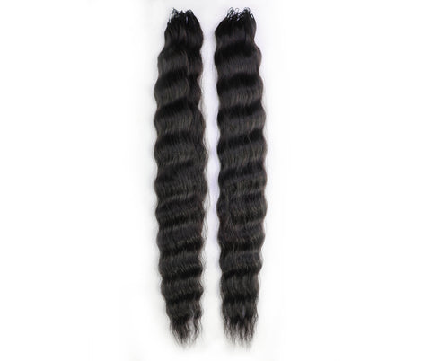 LUXLUXE Knotless Wet & Wavy Crochet Human Hair Extensions - Natural Black 14" 40g 16" 45g & 18" 50g Pre Separated 40 Strands Feather Hairpiece With String In The Middle Braid