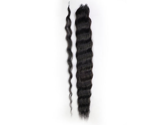 LUXLUXE Knotless Wet & Wavy Crochet Human Hair Extensions - Natural Black 14" 40g 16" 45g & 18" 50g Pre Separated 40 Strands Feather Hairpiece With String In The Middle Braid