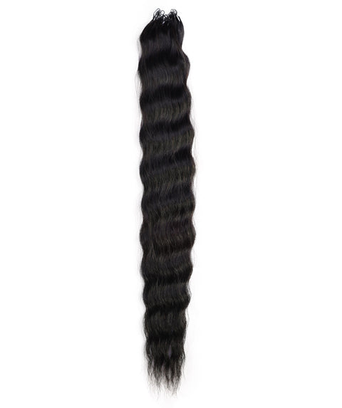 LUXLUXE Knotless Wet & Wavy Crochet Human Hair Extensions - Natural Black 14" 40g 16" 45g & 18" 50g Pre Separated 40 Strands Feather Hairpiece With String In The Middle Braid