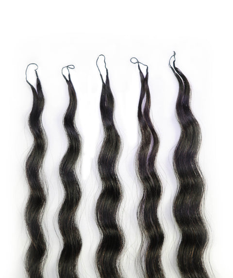 LUXLUXE Knotless Wet & Wavy Crochet Human Hair Extensions - Natural Black 14" 40g 16" 45g & 18" 50g Pre Separated 40 Strands Feather Hairpiece With String In The Middle Braid