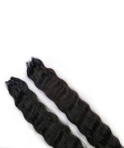 LUXLUXE Knotless Wet & Wavy Crochet Human Hair Extensions - Natural Black 14" 40g 16" 45g & 18" 50g Pre Separated 40 Strands Feather Hairpiece With String In The Middle Braid