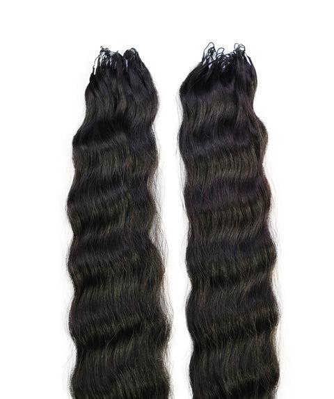 LUXLUXE Knotless Wet & Wavy Crochet Human Hair Extensions - Natural Black 14" 40g 16" 45g & 18" 50g Pre Separated 40 Strands Feather Hairpiece With String In The Middle Braid