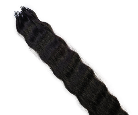 LUXLUXE Knotless Wet & Wavy Crochet Human Hair Extensions - Natural Black 14" 40g 16" 45g & 18" 50g Pre Separated 40 Strands Feather Hairpiece With String In The Middle Braid