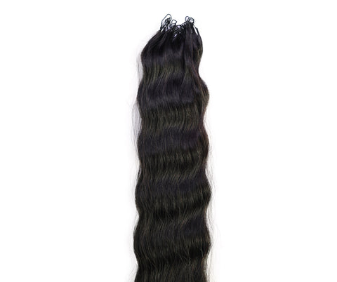LUXLUXE Knotless Wet & Wavy Crochet Human Hair Extensions - Natural Black 14" 40g 16" 45g & 18" 50g Pre Separated 40 Strands Feather Hairpiece With String In The Middle Braid