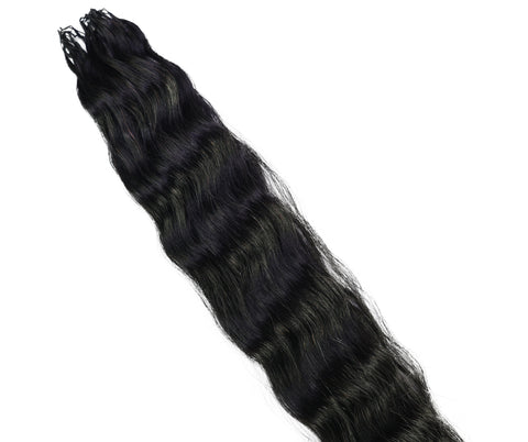 LUXLUXE Knotless Wet & Wavy Crochet Human Hair Extensions - Natural Black 14" 40g 16" 45g & 18" 50g Pre Separated 40 Strands Feather Hairpiece With String In The Middle Braid