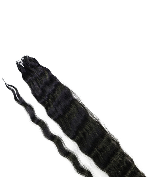 LUXLUXE Knotless Wet & Wavy Crochet Human Hair Extensions - Natural Black 14" 40g 16" 45g & 18" 50g Pre Separated 40 Strands Feather Hairpiece With String In The Middle Braid