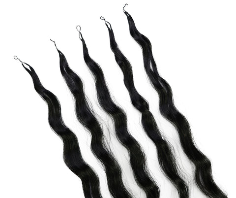 LUXLUXE Knotless Wet & Wavy Crochet Human Hair Extensions - Natural Black 14" 40g 16" 45g & 18" 50g Pre Separated 40 Strands Feather Hairpiece With String In The Middle Braid