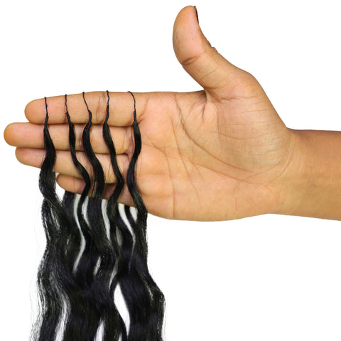 LUXLUXE Knotless Wet & Wavy Crochet Human Hair Extensions - Natural Black 14" 40g 16" 45g & 18" 50g Pre Separated 40 Strands Feather Hairpiece With String In The Middle Braid