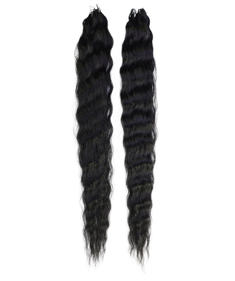 LUXLUXE Knotless Wet & Wavy Crochet Human Hair Extensions - Natural Black 14" 40g 16" 45g & 18" 50g Pre Separated 40 Strands Feather Hairpiece With String In The Middle Braid