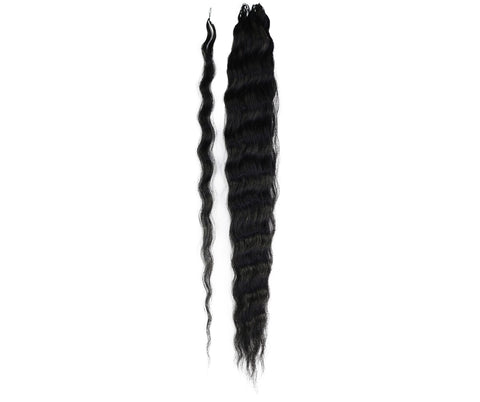 LUXLUXE Knotless Wet & Wavy Crochet Human Hair Extensions - Natural Black 14" 40g 16" 45g & 18" 50g Pre Separated 40 Strands Feather Hairpiece With String In The Middle Braid