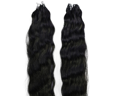 LUXLUXE Knotless Wet & Wavy Crochet Human Hair Extensions - Natural Black 14" 40g 16" 45g & 18" 50g Pre Separated 40 Strands Feather Hairpiece With String In The Middle Braid