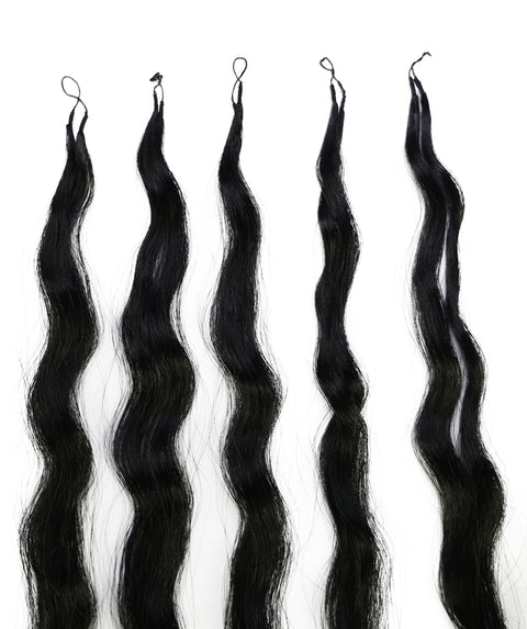LUXLUXE Knotless Wet & Wavy Crochet Human Hair Extensions - Natural Black 14" 40g 16" 45g & 18" 50g Pre Separated 40 Strands Feather Hairpiece With String In The Middle Braid