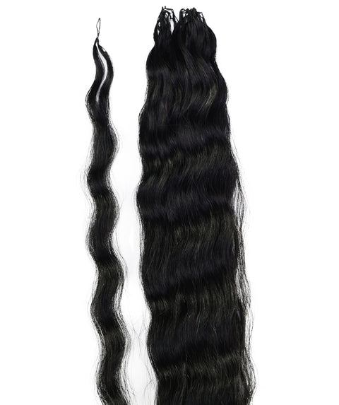 LUXLUXE Knotless Wet & Wavy Crochet Human Hair Extensions - Natural Black 14" 40g 16" 45g & 18" 50g Pre Separated 40 Strands Feather Hairpiece With String In The Middle Braid