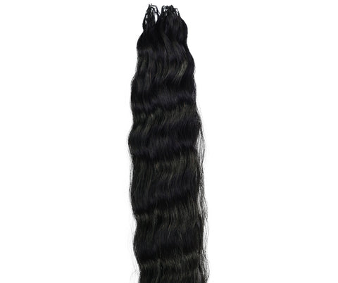 LUXLUXE Knotless Wet & Wavy Crochet Human Hair Extensions - Natural Black 14" 40g 16" 45g & 18" 50g Pre Separated 40 Strands Feather Hairpiece With String In The Middle Braid
