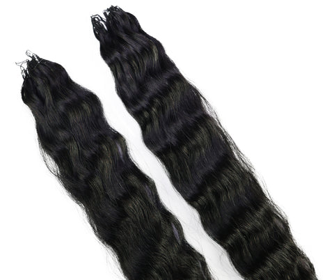 LUXLUXE Knotless Wet & Wavy Crochet Human Hair Extensions - Natural Black 14" 40g 16" 45g & 18" 50g Pre Separated 40 Strands Feather Hairpiece With String In The Middle Braid