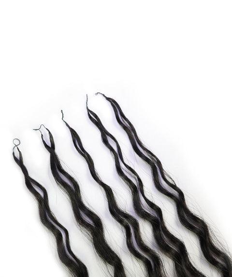 LUXLUXE Knotless Wet & Wavy Crochet Human Hair Extensions - Natural Black 14" 40g 16" 45g & 18" 50g Pre Separated 40 Strands Feather Hairpiece With String In The Middle Braid