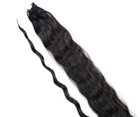 LUXLUXE Knotless Wet & Wavy Crochet Human Hair Extensions - Natural Black 14" 40g 16" 45g & 18" 50g Pre Separated 40 Strands Feather Hairpiece With String In The Middle Braid