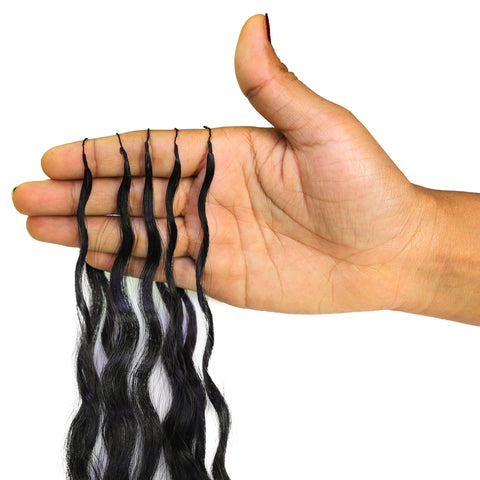 LUXLUXE Knotless Wet & Wavy Crochet Human Hair Extensions - Natural Black 14" 40g 16" 45g & 18" 50g Pre Separated 40 Strands Feather Hairpiece With String In The Middle Braid