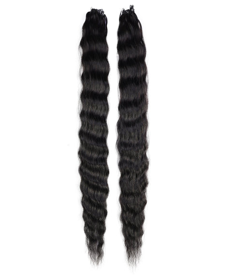LUXLUXE Knotless Wet & Wavy Crochet Human Hair Extensions - Natural Black 14" 40g 16" 45g & 18" 50g Pre Separated 40 Strands Feather Hairpiece With String In The Middle Braid