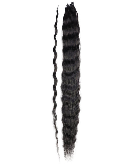 LUXLUXE Knotless Wet & Wavy Crochet Human Hair Extensions - Natural Black 14" 40g 16" 45g & 18" 50g Pre Separated 40 Strands Feather Hairpiece With String In The Middle Braid