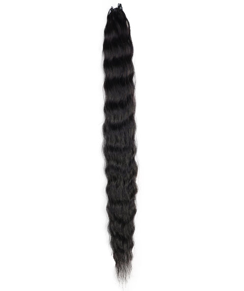 LUXLUXE Knotless Wet & Wavy Crochet Human Hair Extensions - Natural Black 14" 40g 16" 45g & 18" 50g Pre Separated 40 Strands Feather Hairpiece With String In The Middle Braid
