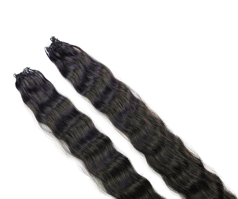 LUXLUXE Knotless Wet & Wavy Crochet Human Hair Extensions - Natural Black 14" 40g 16" 45g & 18" 50g Pre Separated 40 Strands Feather Hairpiece With String In The Middle Braid