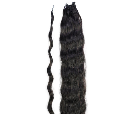 LUXLUXE Knotless Wet & Wavy Crochet Human Hair Extensions - Natural Black 14" 40g 16" 45g & 18" 50g Pre Separated 40 Strands Feather Hairpiece With String In The Middle Braid