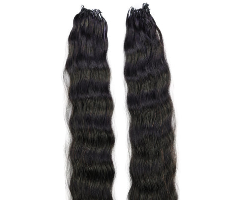 LUXLUXE Knotless Wet & Wavy Crochet Human Hair Extensions - Natural Black 14" 40g 16" 45g & 18" 50g Pre Separated 40 Strands Feather Hairpiece With String In The Middle Braid