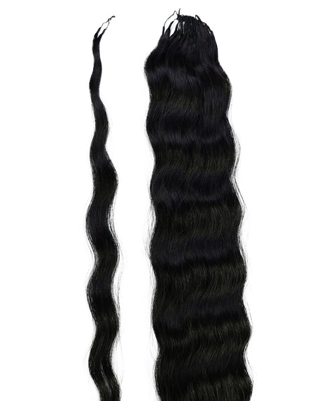 LUXLUXE Knotless Wet & Wavy Crochet Human Hair Extensions - Natural Black 14" 40g 16" 45g & 18" 50g Pre Separated 40 Strands Feather Hairpiece With String In The Middle Braid